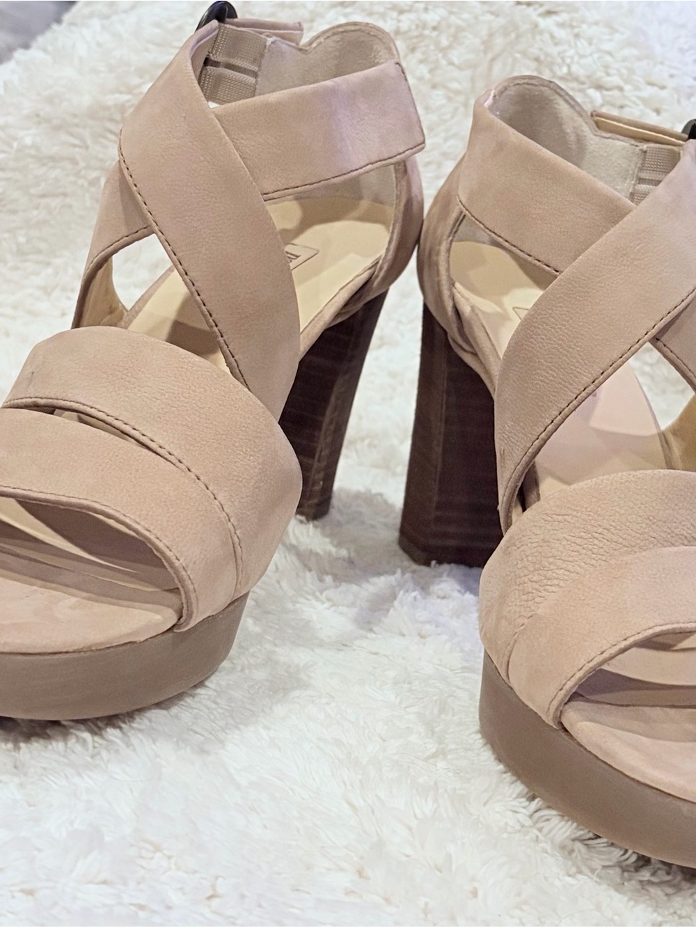 NWOT Paul Green Beige Suede Strappy Stacked Heel platform Sandals UK 5 / US 7.5